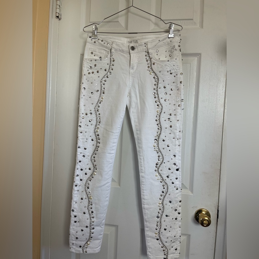 Bebe skinny  rings tones jeans White Embellished Denim